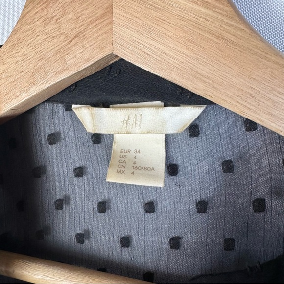 H&M Black Swiss Dot Sheer Ruffle Long Sleeve Button Down 4 - Picture 4 of 5